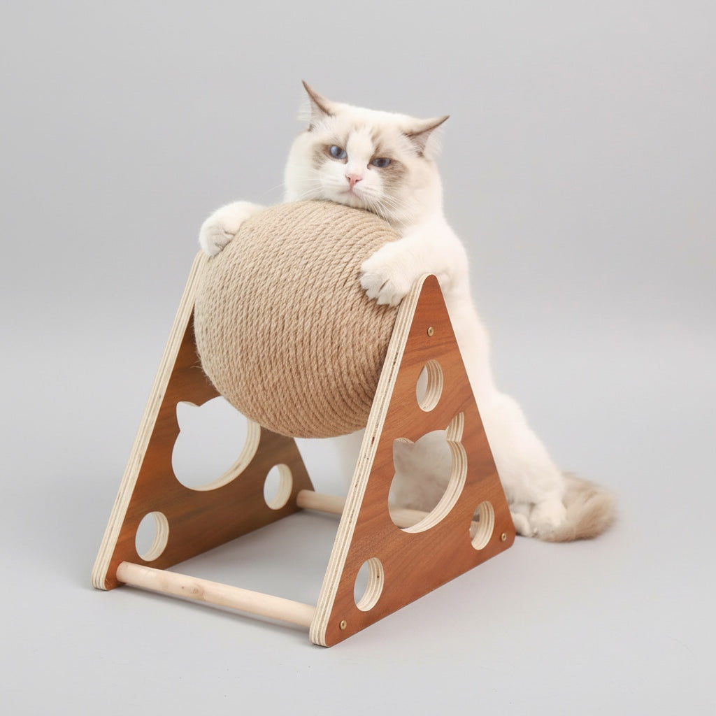 Arbre à Chat en Bois - Griffoir/Jouet d'Escalade