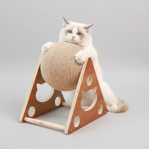 Arbre à Chat en Bois - Griffoir/Jouet d'Escalade