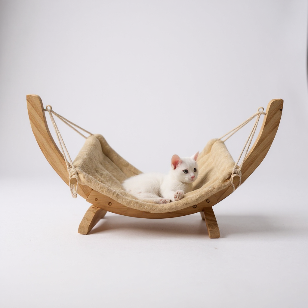 Hamac en Bois pour Chat - Lit Confortable et Durable